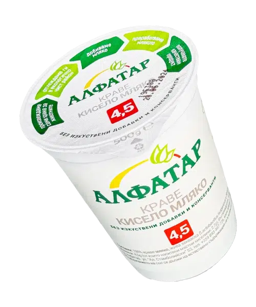 Кисело мляко 4.5% – хомогенизирано, плътна консистенция, леко кисело
